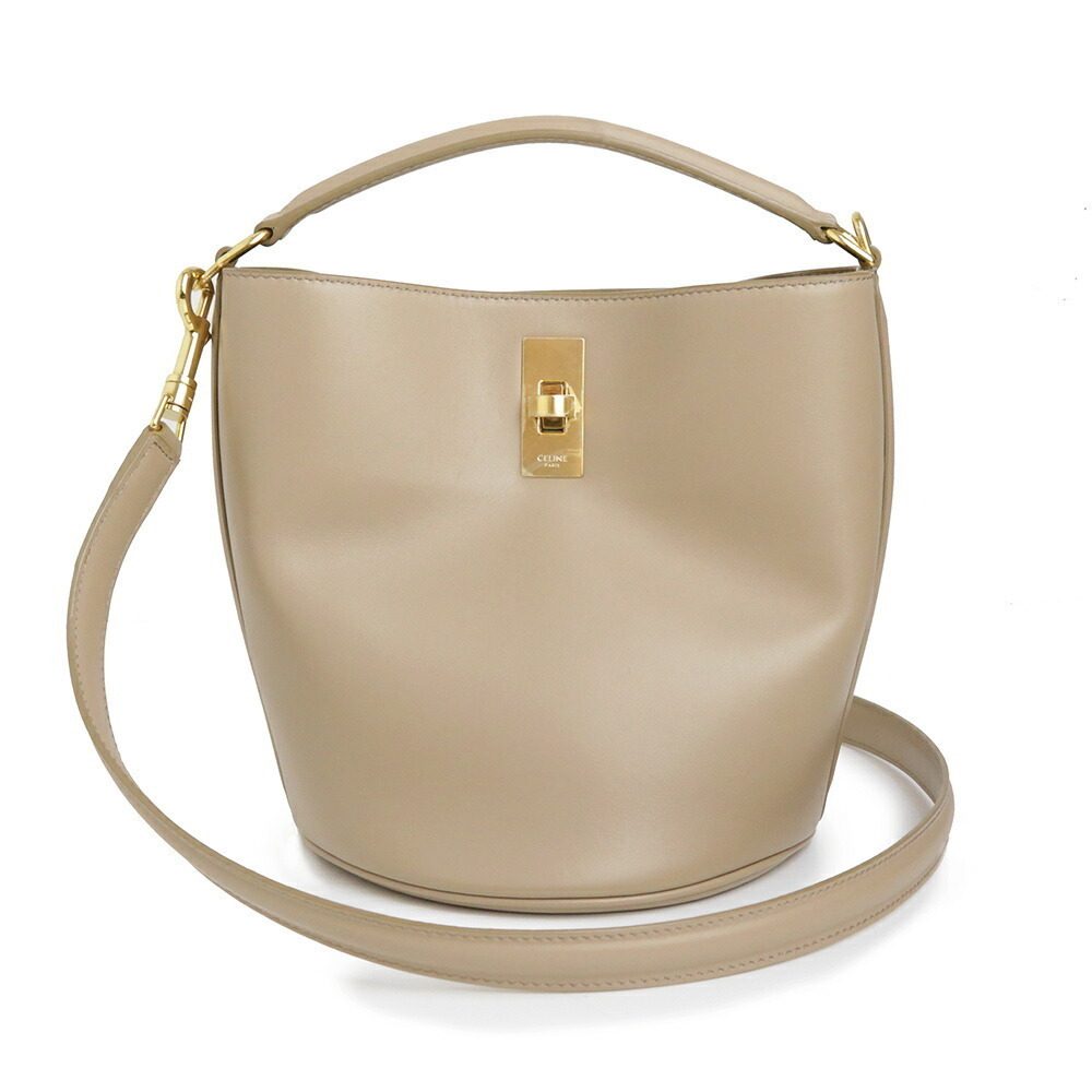 Celine Teen Bucket Crossbody Bag Calfskin Leather Safari Beige White